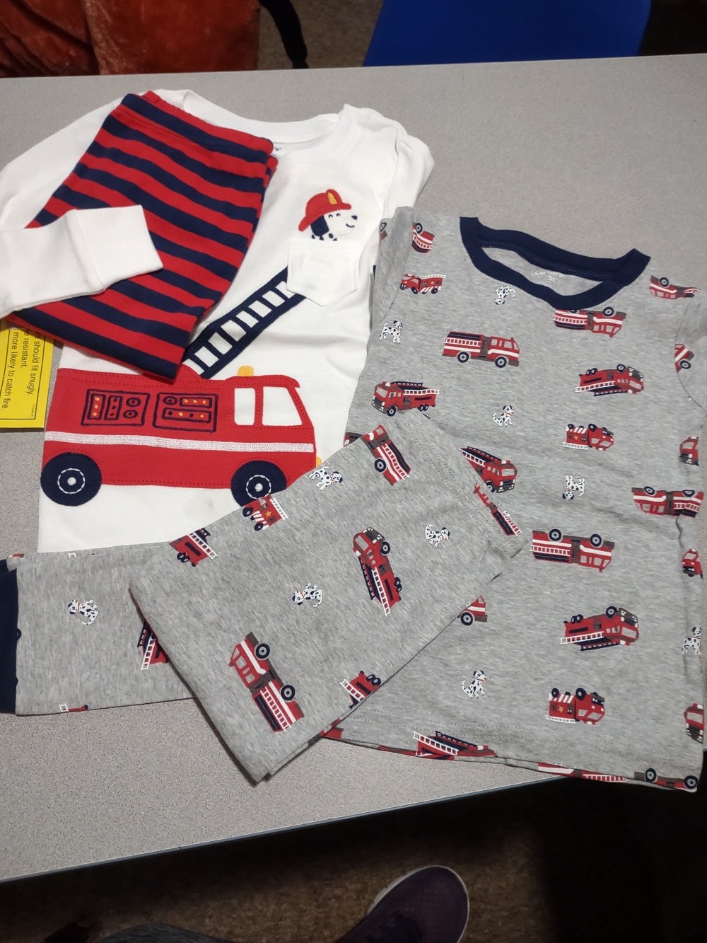 Carter's Gray & Red Fire Truck Pajama Set